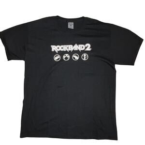 Rock Band 2 PS3 XBOX Tee T-Shirt Large Black Crewneck 2008 Video Gaming Jerzees